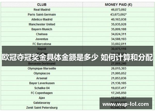 欧冠夺冠奖金具体金额是多少 如何计算和分配